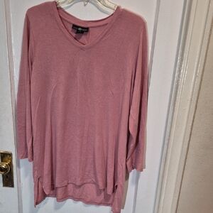 Ashley Stewart Mauve Long Sleeve V-Neck Top